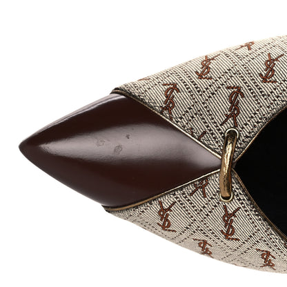 Saint Laurent Silk Blend Monogram Lola Cap Toe Pumps 37 Beige 10 of 11