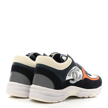 Chanel Nylon Calfskin Suede CC Womens Sneakers 38 Navy White Orange Black 4 of 7