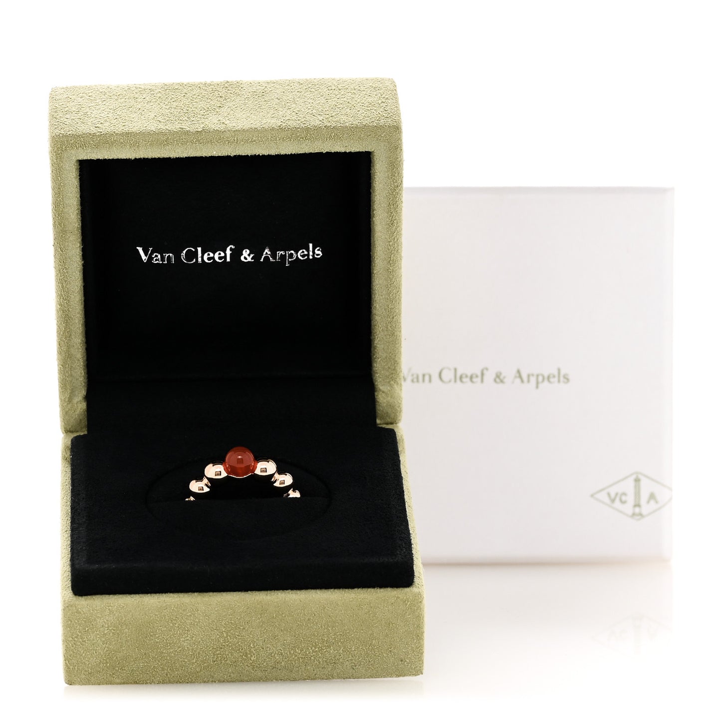 18K Rose Gold Carnelian Perlee Couleurs Variation Ring 54 6.75