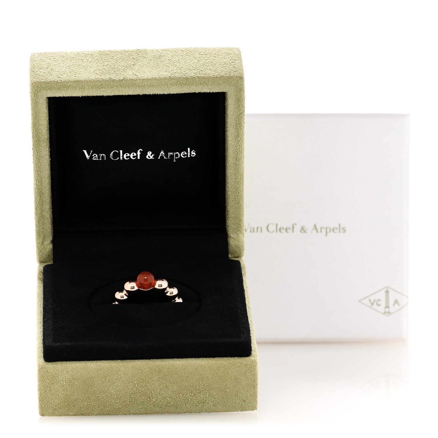 Van Cleef & Arpels 18K Rose Gold Carnelian Perlee Couleurs Variation Ring 54 6.75 6 of 6