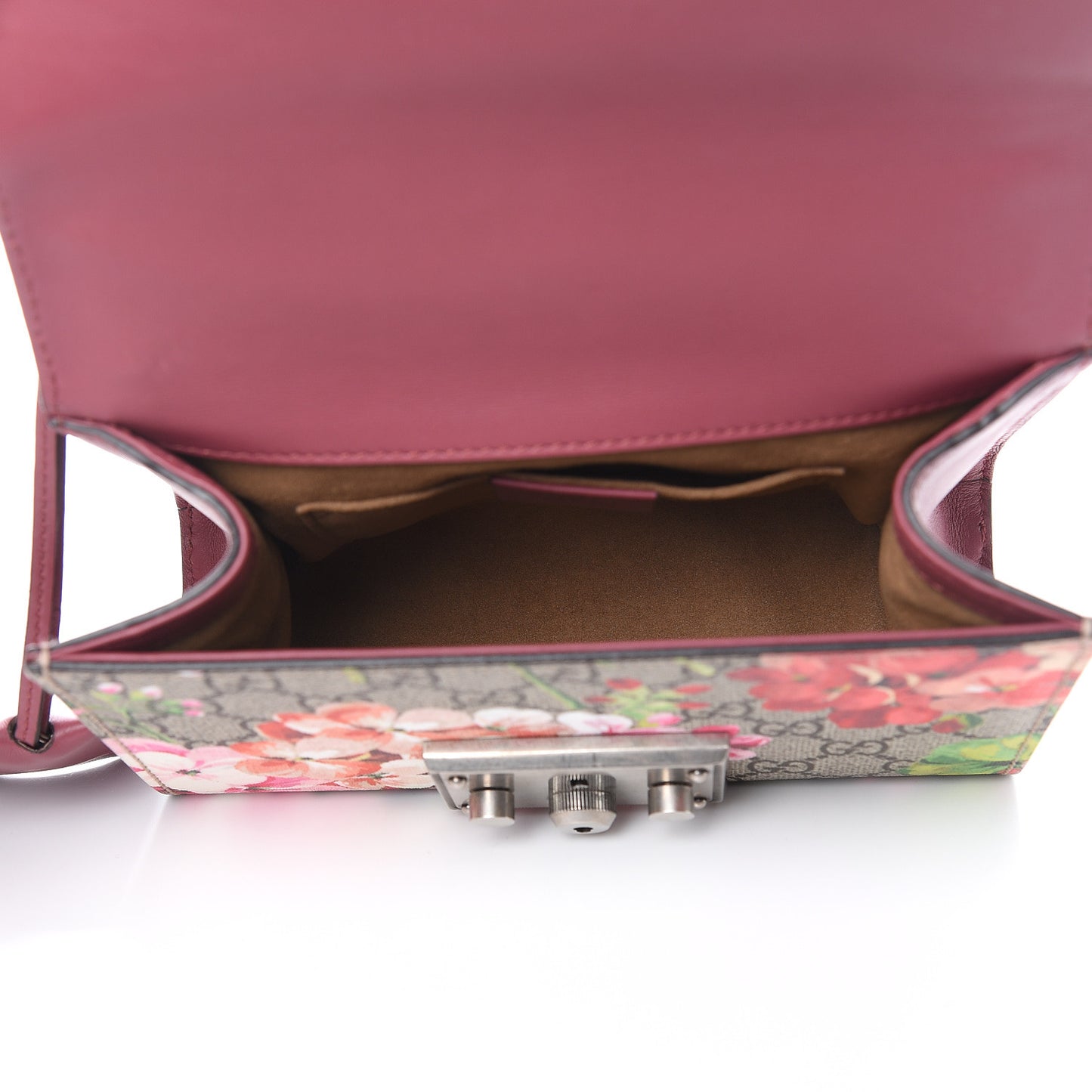 GG Supreme Monogram Blooms Small Padlock Shoulder Bag Beige Multicolor Dry Rose