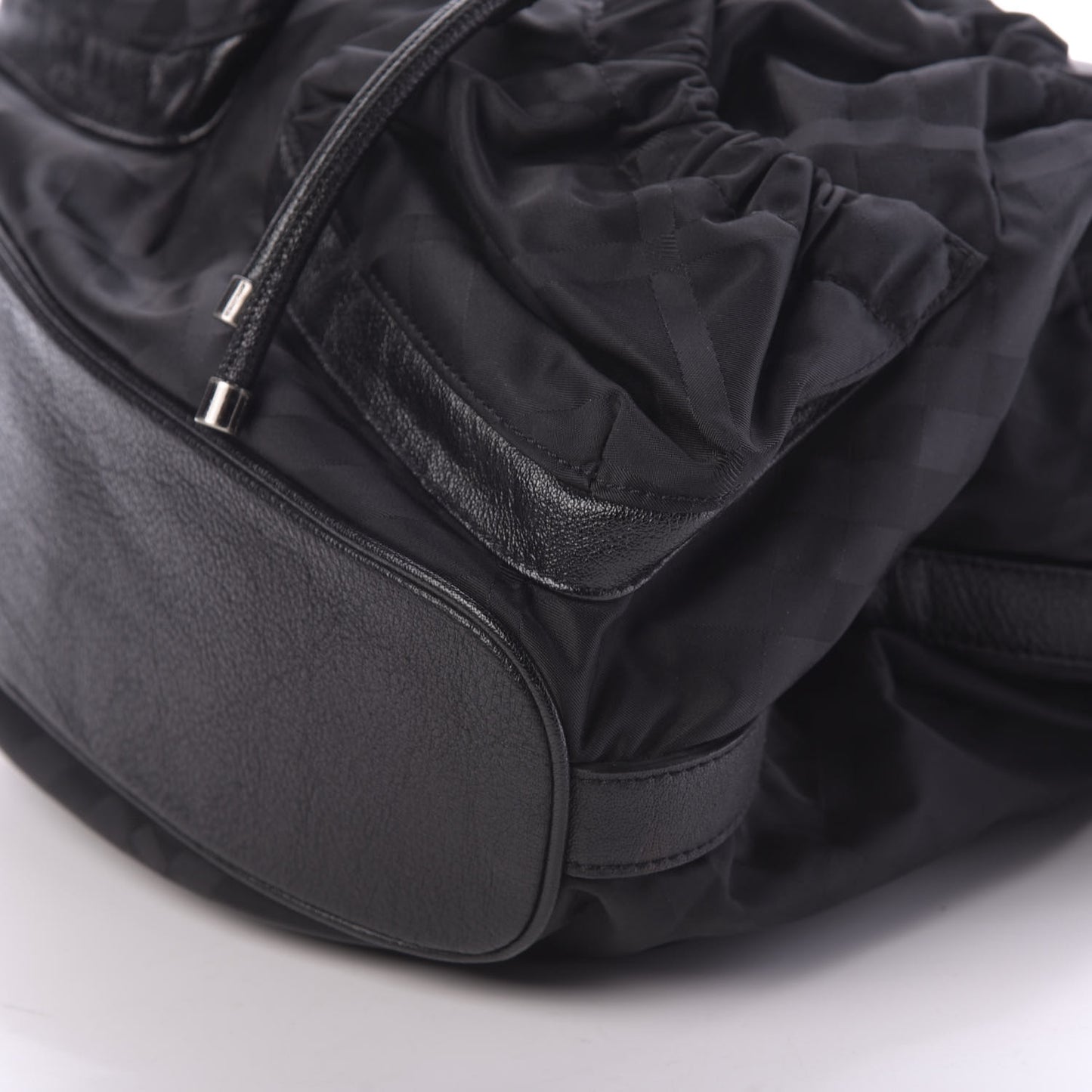 Calfskin Nylon Beat Check Shoulder Bag Black