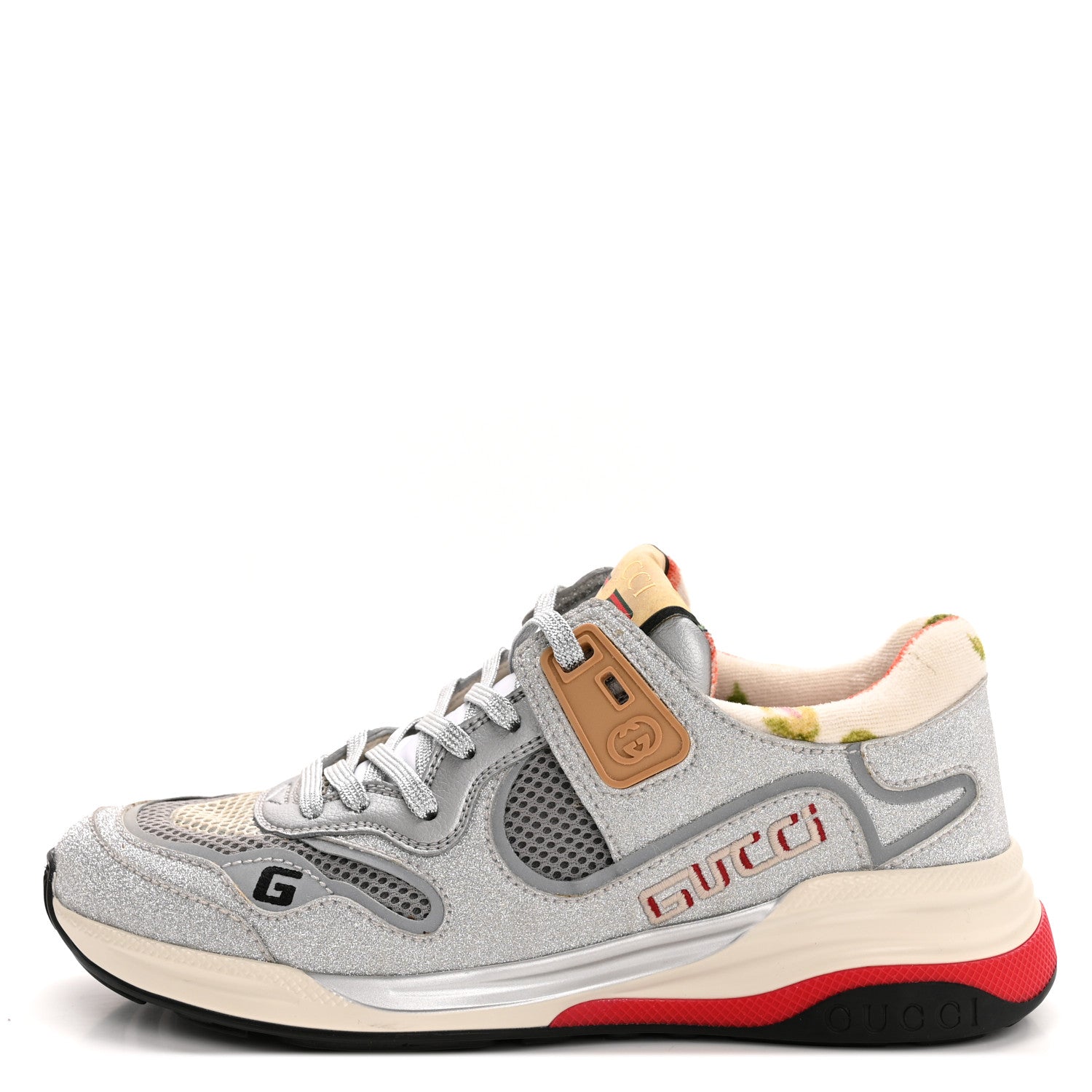 Gucci Metallic Calfskin Glitter Mesh Womens Ultrapace Sneakers 36 Silver Light Grey Mystic White 1 of 9