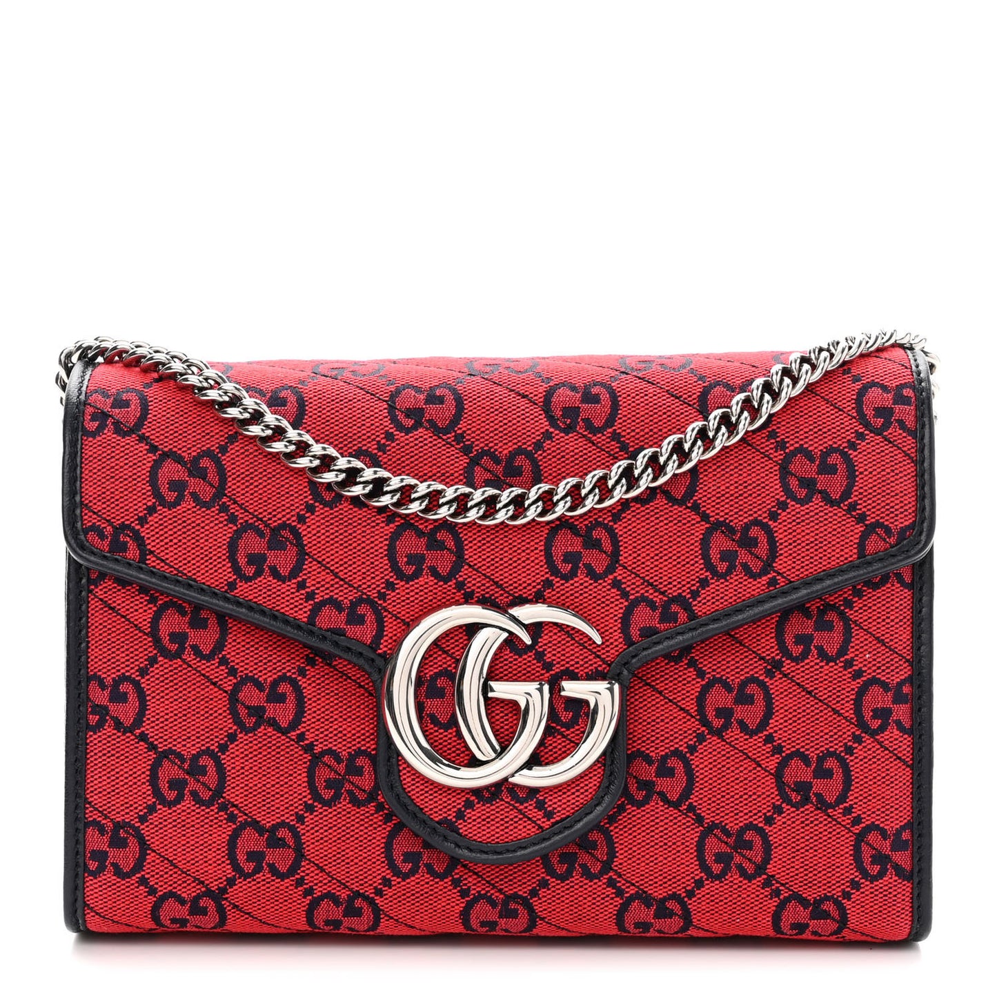 Monogram Multicolor Matelasse Diagonal GG Marmont Chain Wallet Red Blue