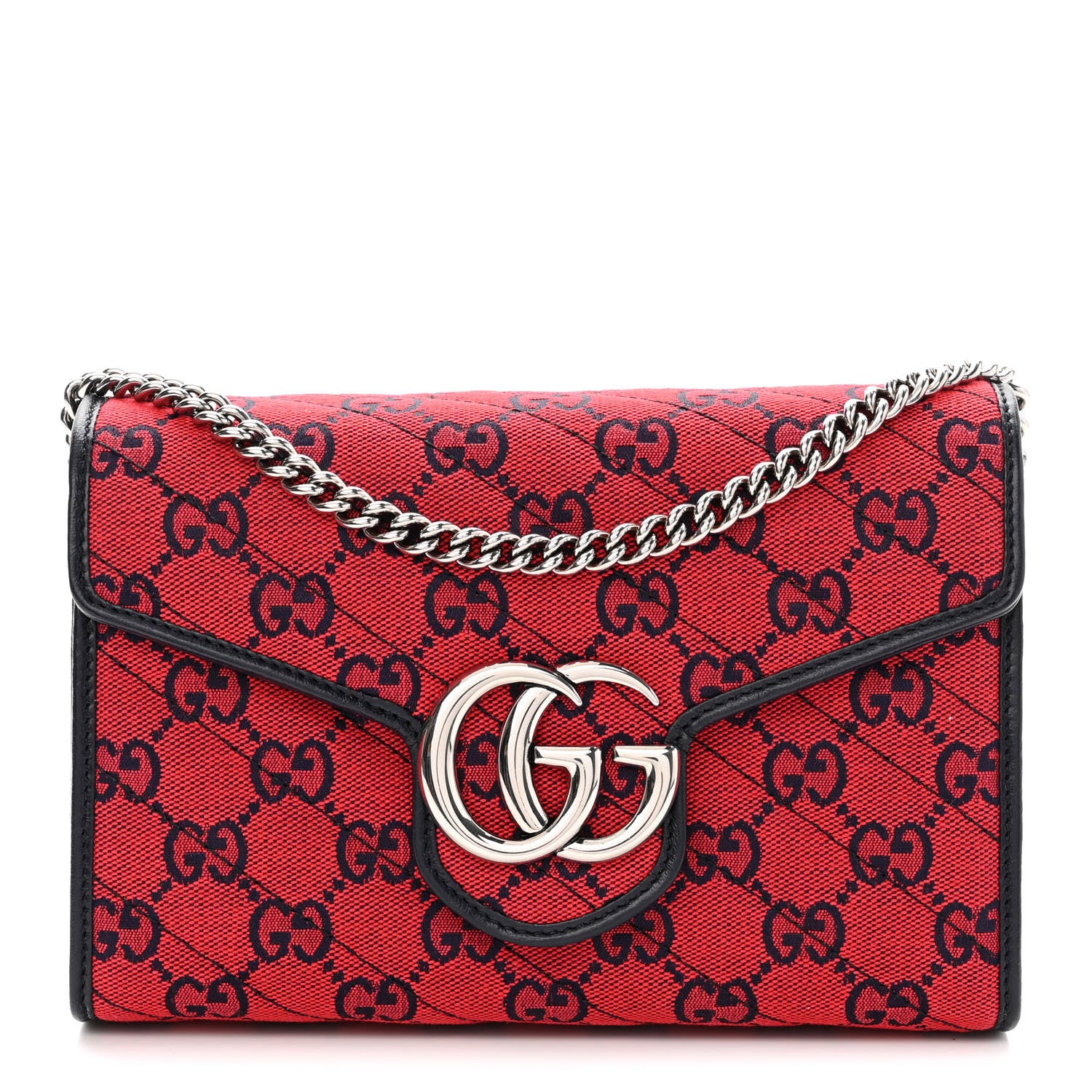 Gucci Monogram Multicolor Matelasse Diagonal GG Marmont Chain Wallet Red Blue 1 of 10