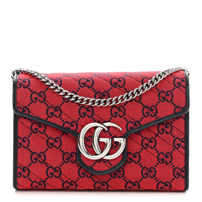 Gucci Monogram Multicolor Matelasse Diagonal GG Marmont Chain Wallet Red Blue 1 of 10