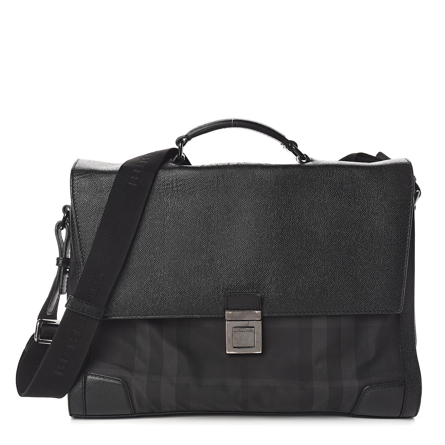 Calfskin Nylon Check Briefcase Black