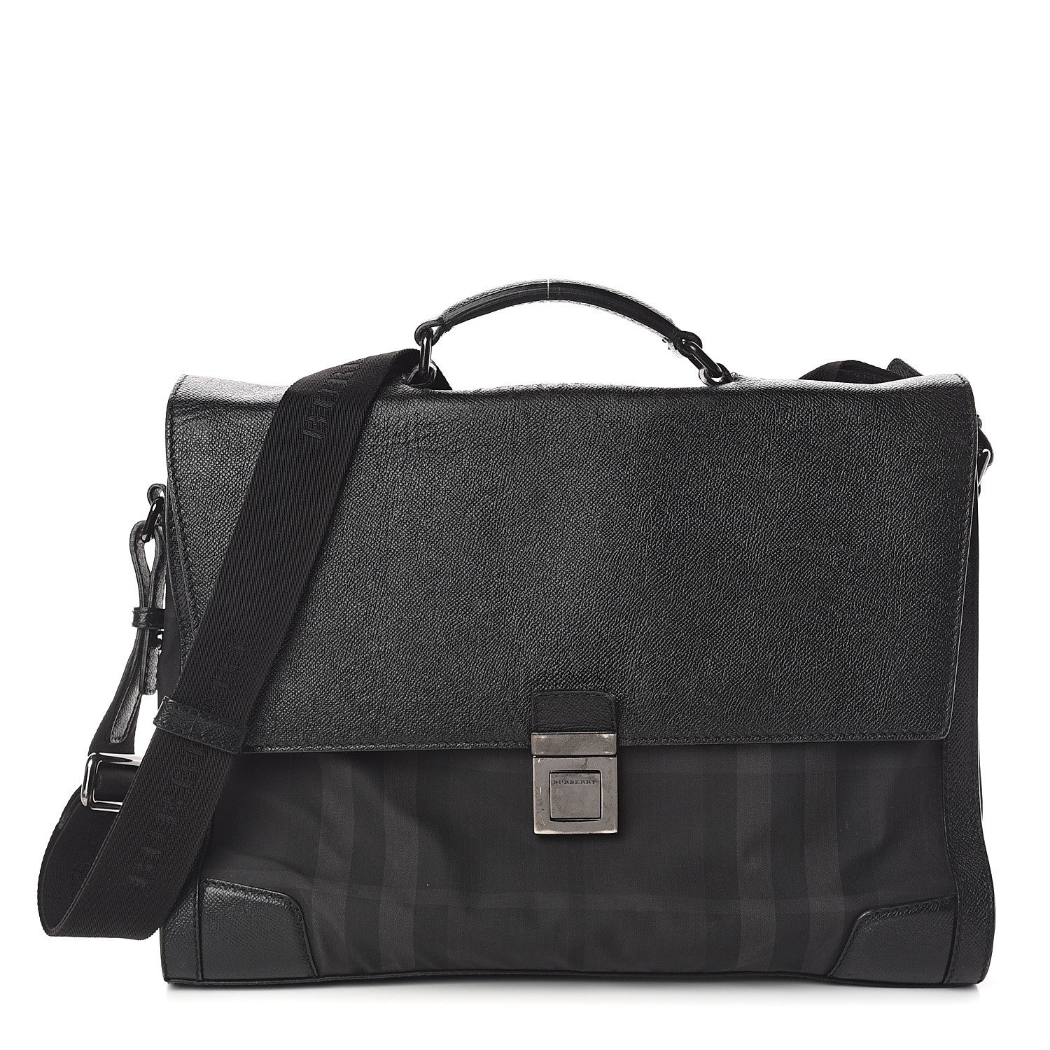 Burberry Calfskin Nylon Check Briefcase Black 1 of 8