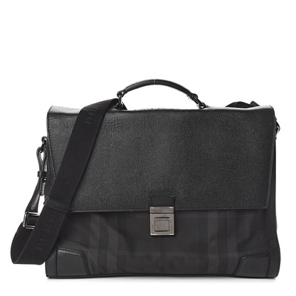 Burberry Calfskin Nylon Check Briefcase Black 1 of 8