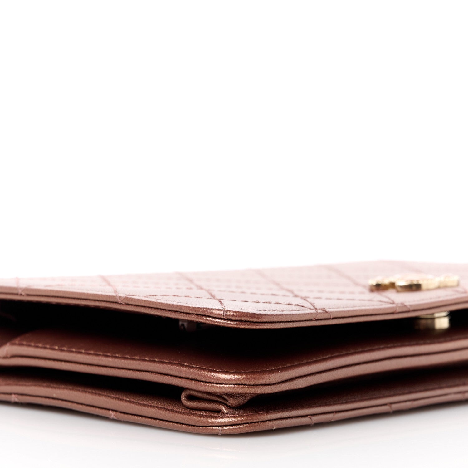 Chanel Metallic Lambskin Quilted Enamel CC Wallet On Chain WOC Bronze 10 of 11
