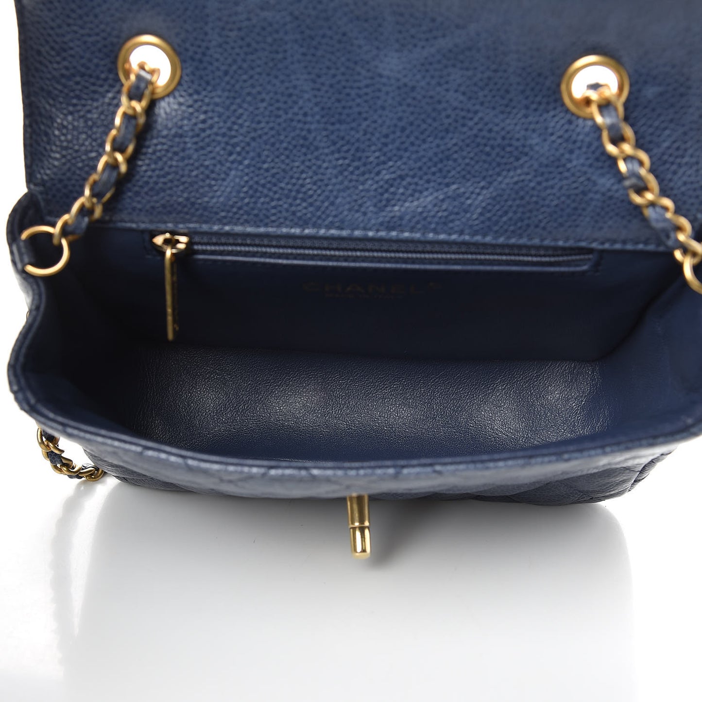 Crumpled Grained Calfskin Quilted Mini Two Tone Flap Blue