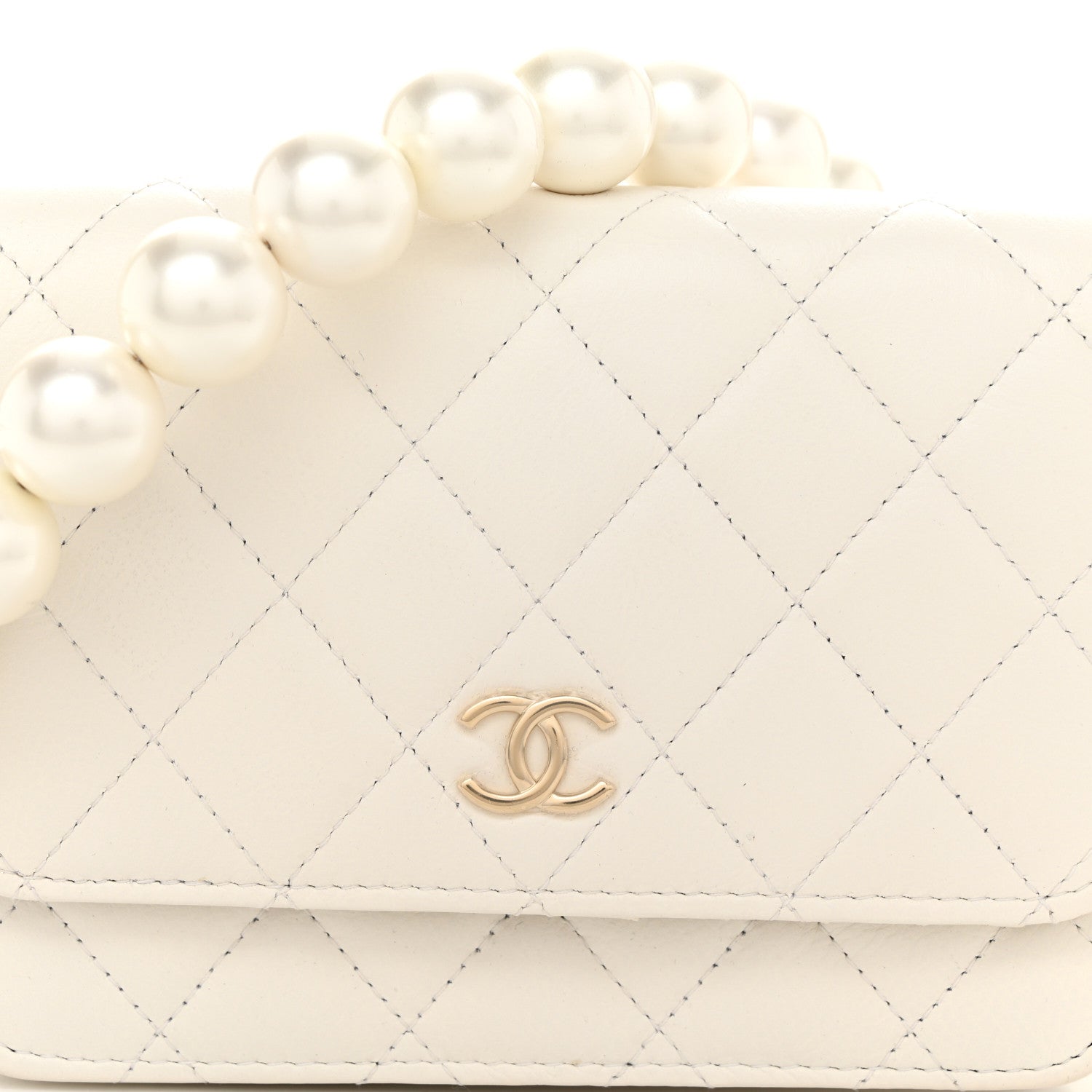 Chanel Calfskin Quilted Mini Maxi Pearls Wallet On Chain WOC White 8 of 10