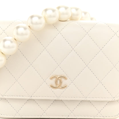 Chanel Calfskin Quilted Mini Maxi Pearls Wallet On Chain WOC White 8 of 10