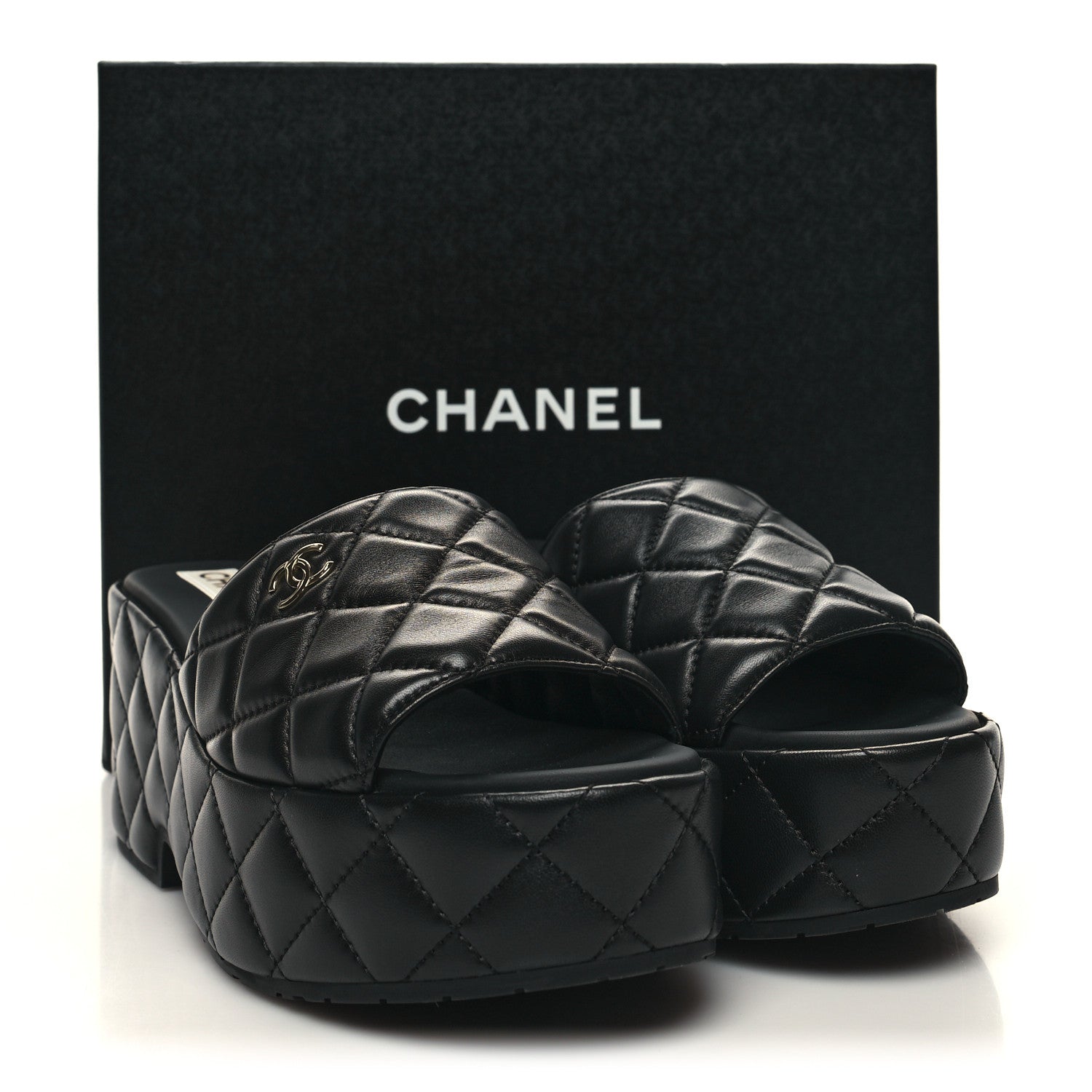 Chanel Lambskin Quilted CC Mules Wedge Sandals 39 Black 9 of 9