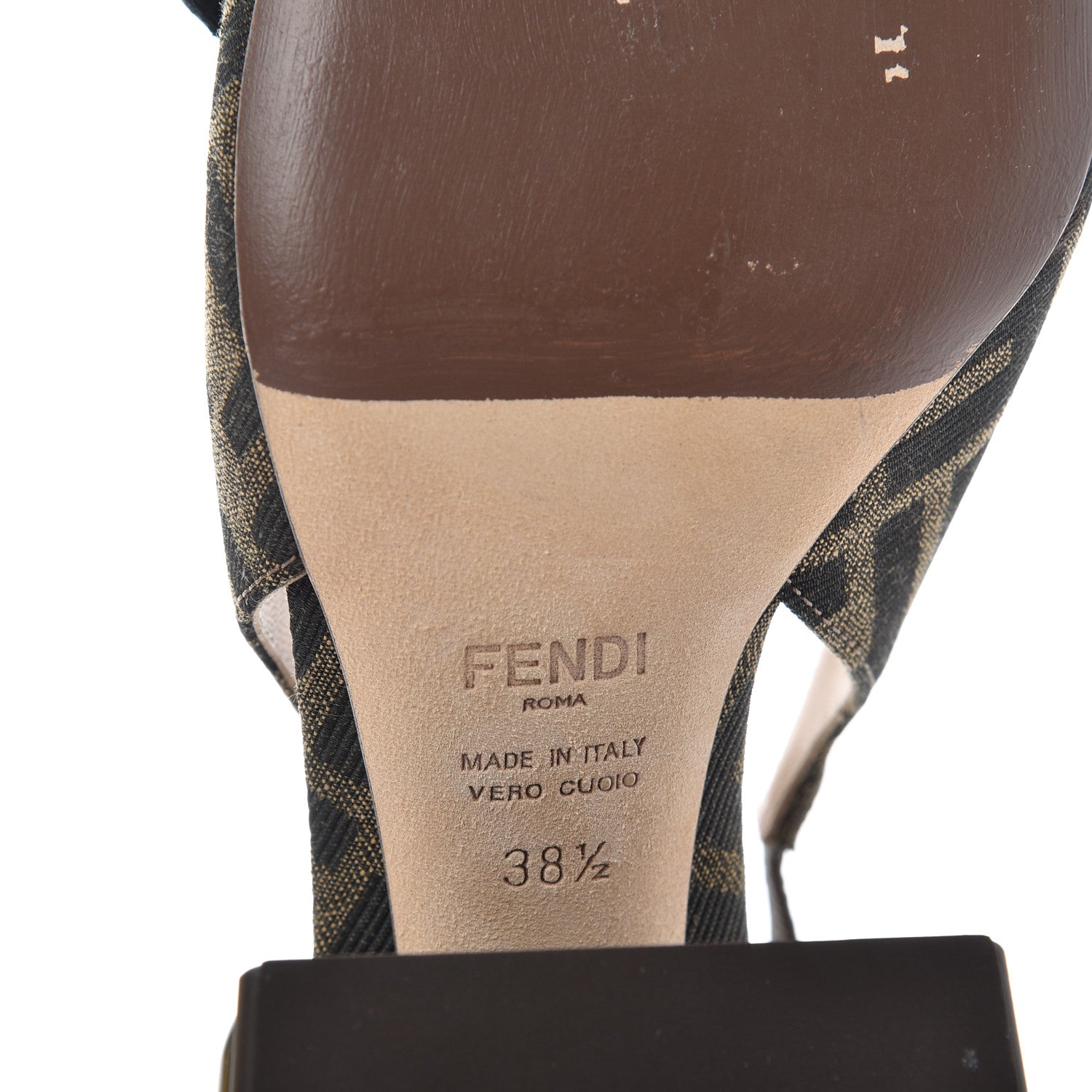 Fendi Jacquard Calfskin FF Tortoise Promenade Slingback Loafer Pumps 38.5 Tobacco 9 of 11