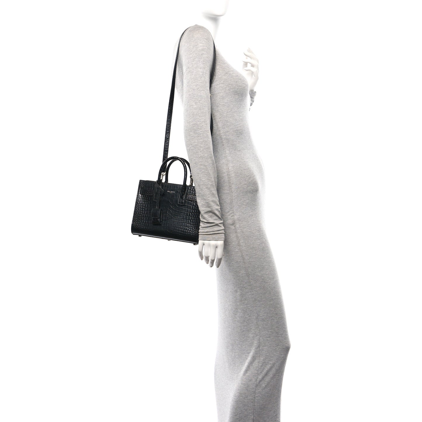 Calfskin Crocodile Embossed Nano Sac De Jour Black