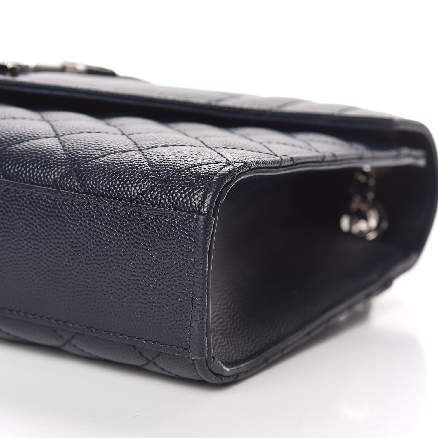 Saint Laurent Grain De Poudre Textured Mixed Matelasse Triquilt Medium Monogram Satchel Deep Marine 6 of 10