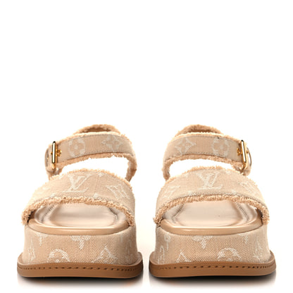 Louis Vuitton Denim Maya Flatform Sandals 37.5 Beige 3 of 10