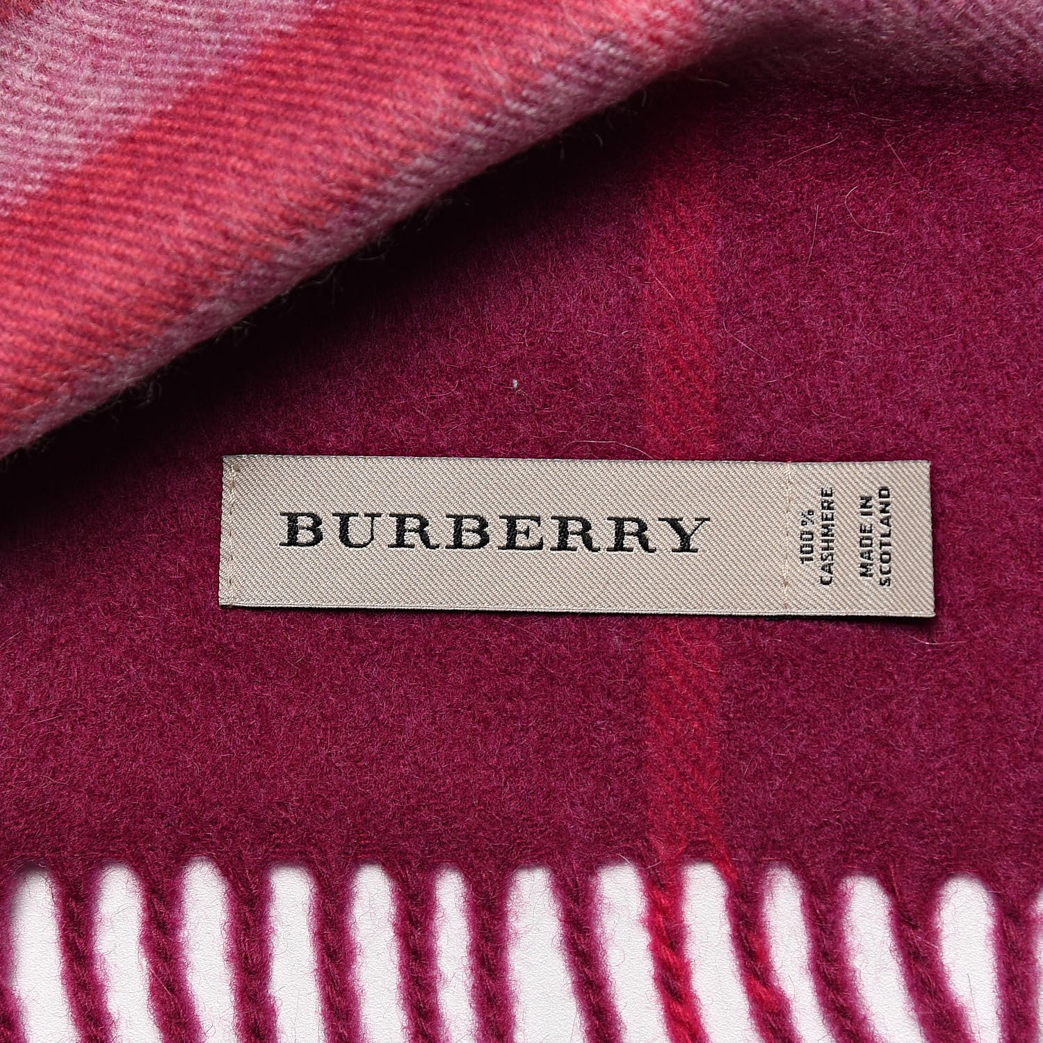 Burberry Cashmere Giant Check Fringe Scarf Bright Pink 4 of 5