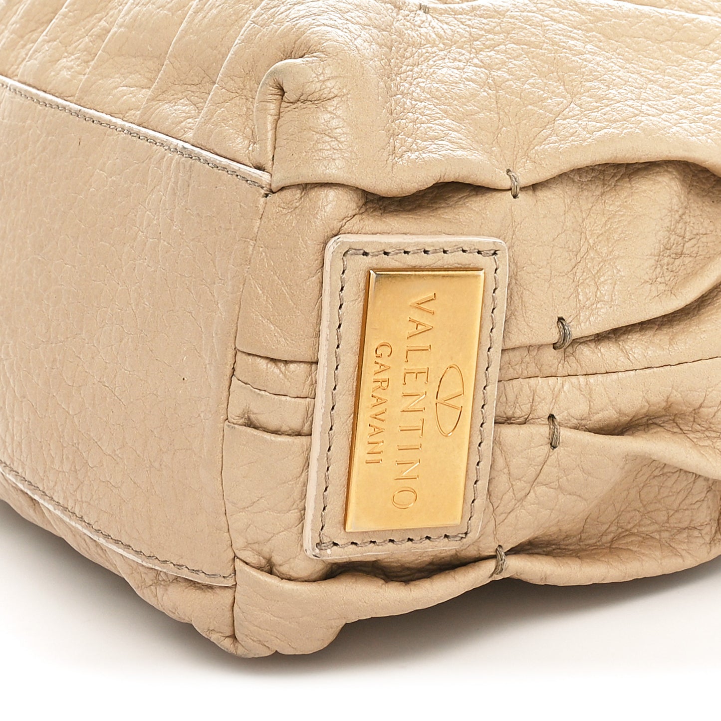 Lambskin Pleated Studded Maizeon Tote Beige