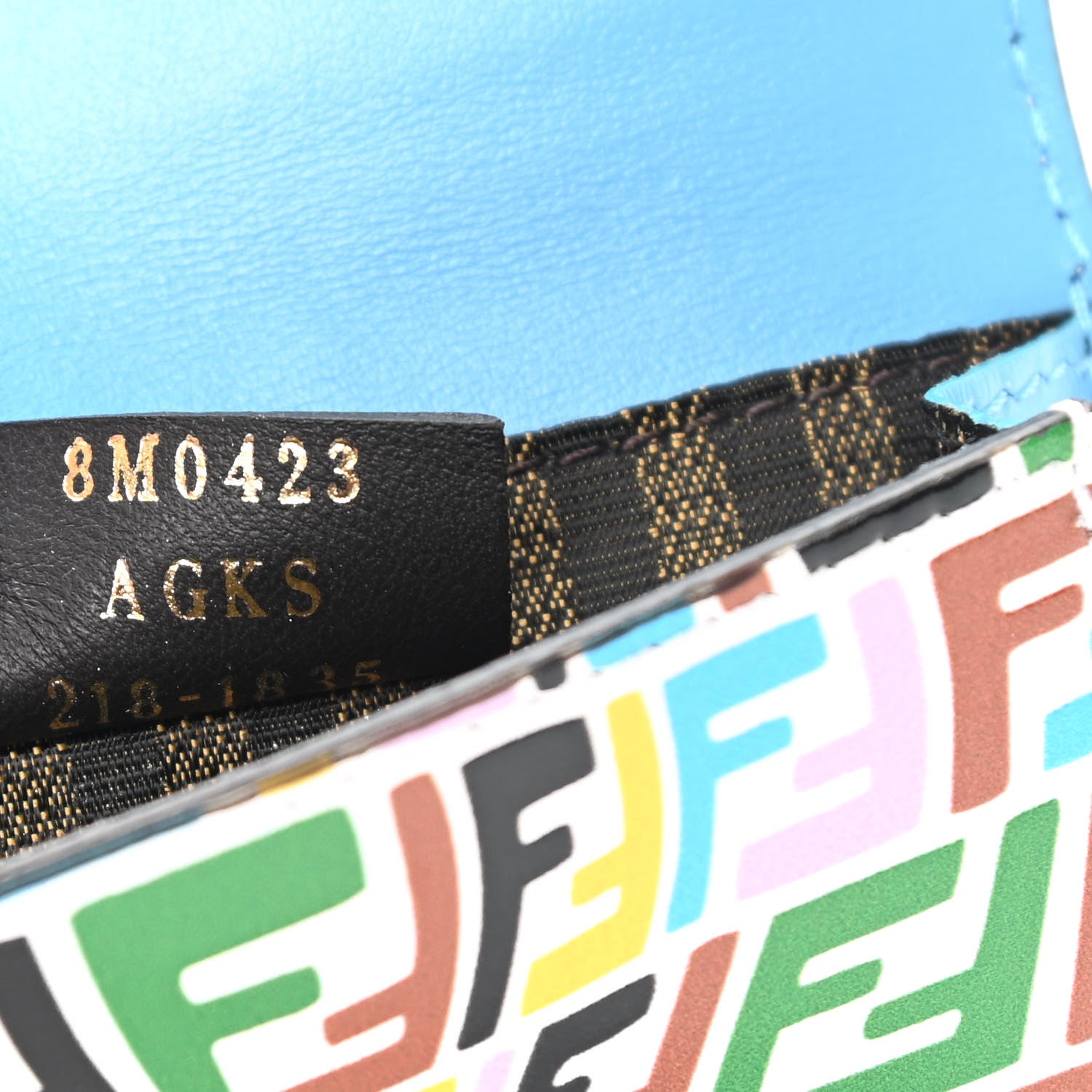 Fendi X SARAH COLEMAN Vitello Liberty Ceylon Micro FF Fish Eye Embossed Fold Over Card Holder Wallet Multicolor Cyber Blue 8 of 10