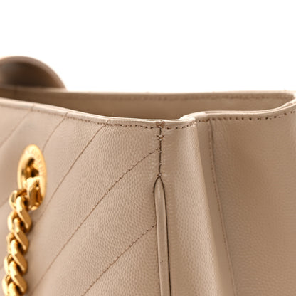Saint Laurent Grain De Poudre Matelasse Chevron Monogram Shopping Bag Dark Beige 21 of 22