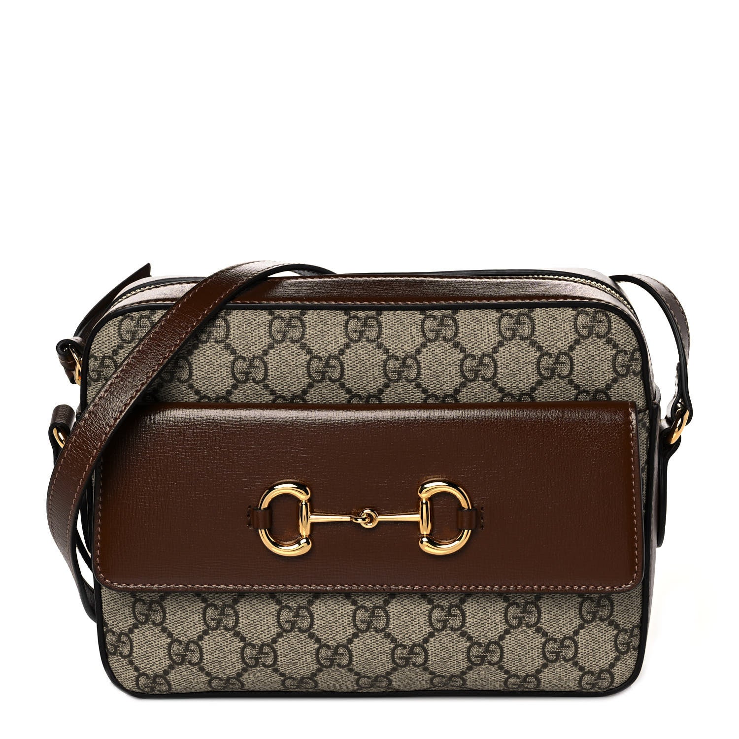 Gucci GG Supreme Monogram Small Horsebit 1955 Shoulder Bag Beige Brown Sugar 1 of 10