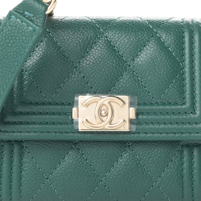 Chanel Caviar Quilted Boy Card Holder On Chain Green 9 of 12