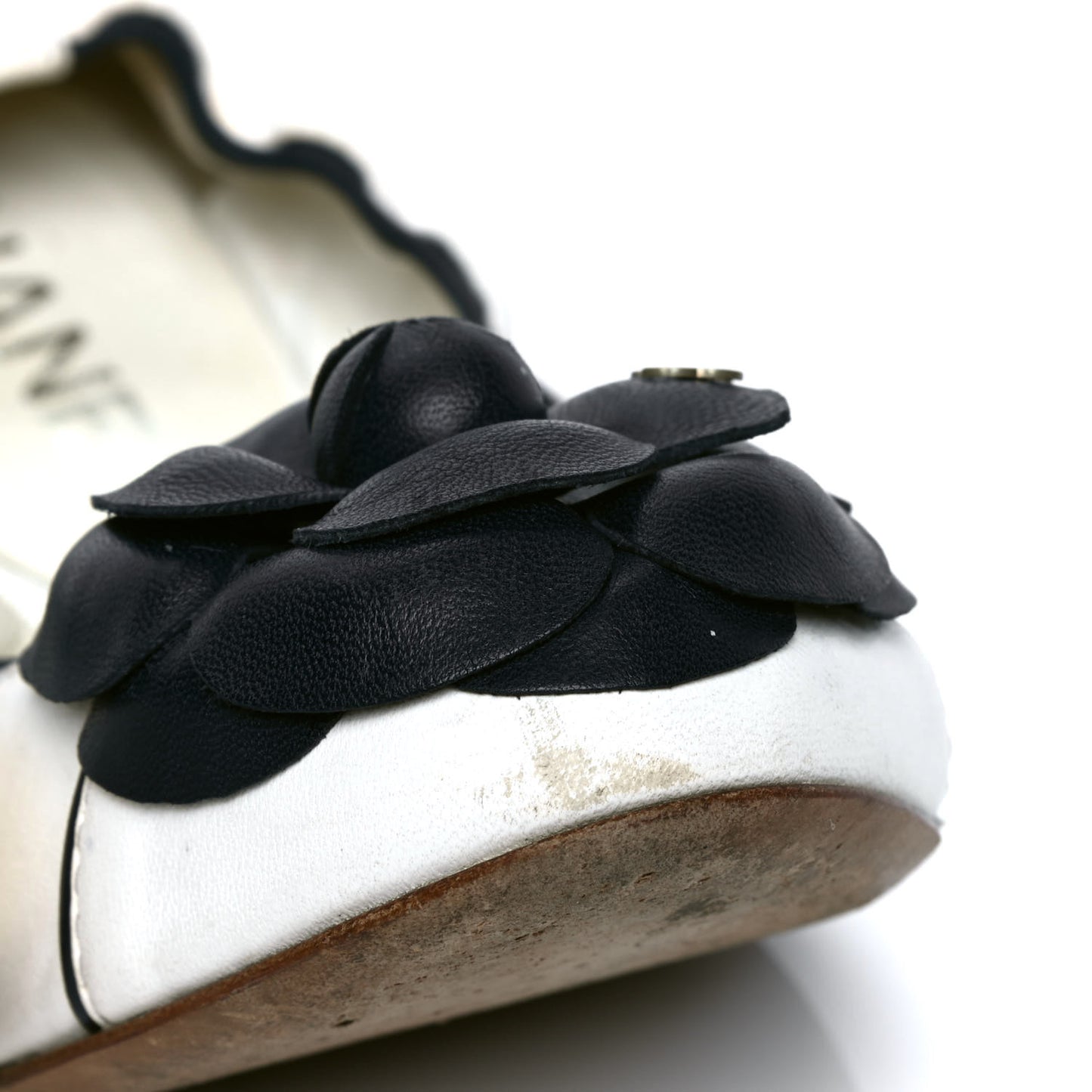 Lambskin Camellia Cap Toe Ballerina Flats 35.5 White Black