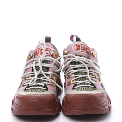 Gucci X SEGA Mesh Canvas Calfskin Womens Flashtrek Sneakers 39 Military Oatmeal Carmine Rose Ardesia 3 of 10