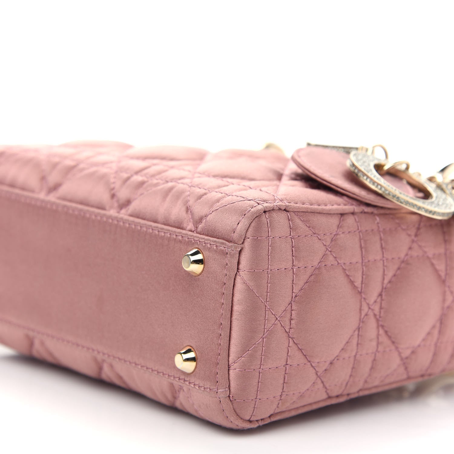 Christian Dior Satin Swarovski Crystal Cannage Mini Lady Dior Pink 8 of 11