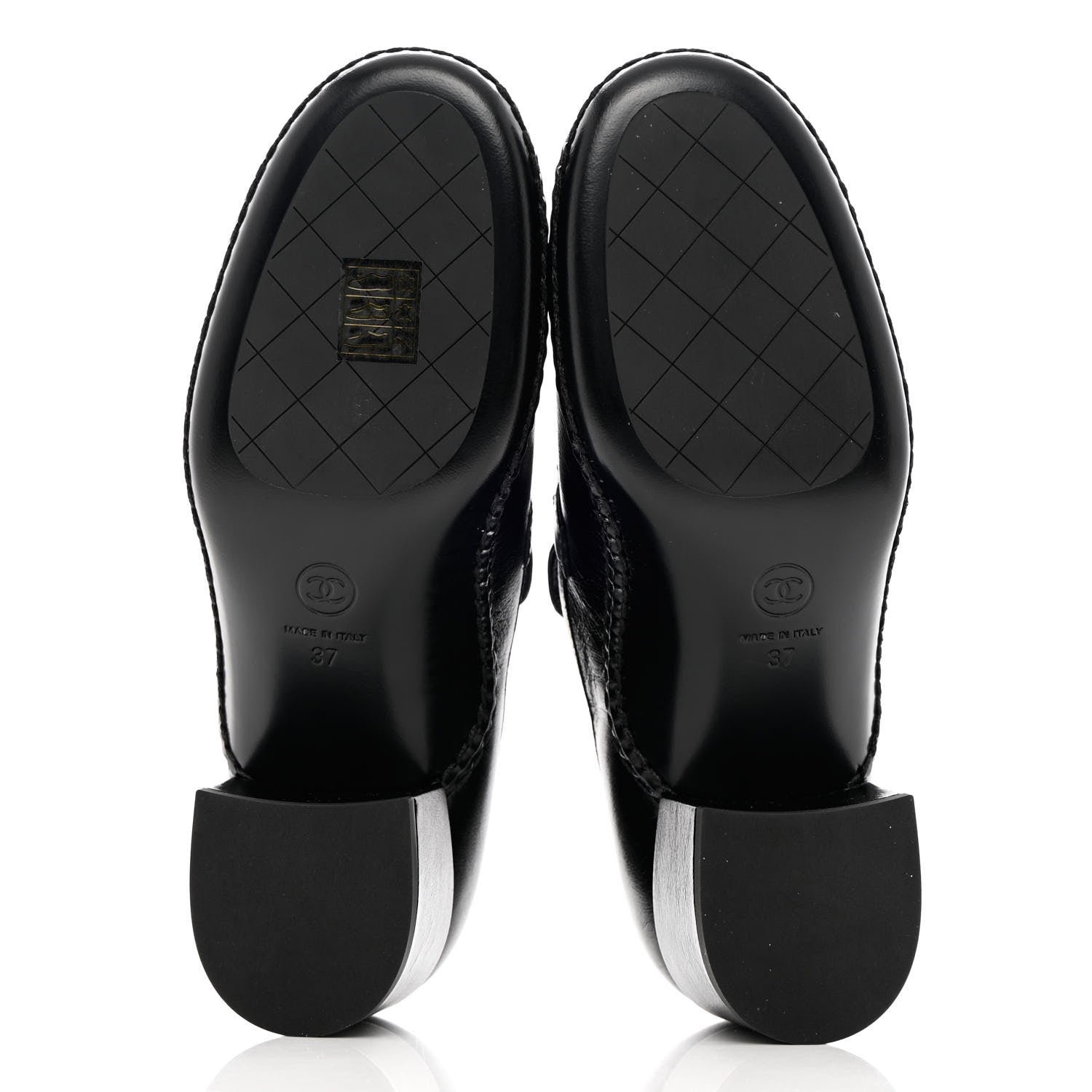 Chanel Shiny Calfskin Metal CC Loafers 37 Black 5 of 9
