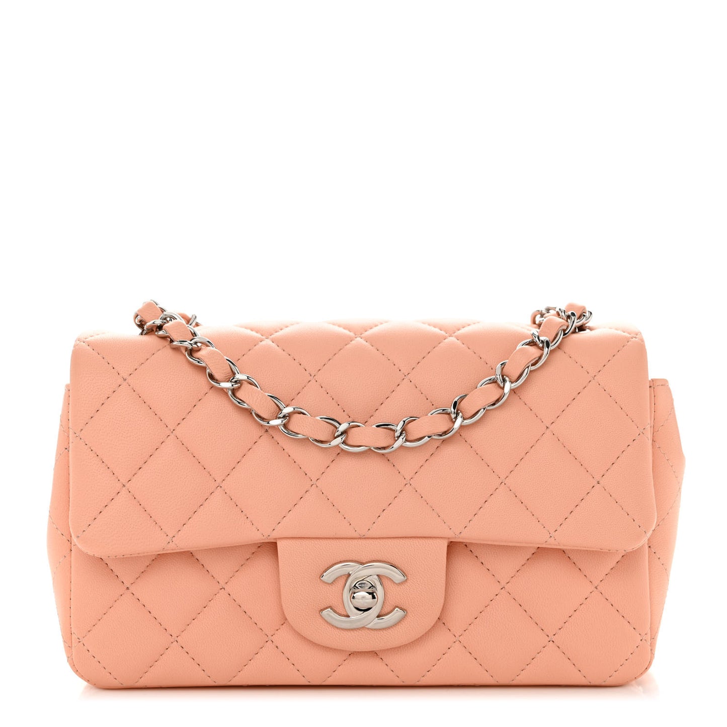 Lambskin Quilted Mini Rectangular Flap Light Pink