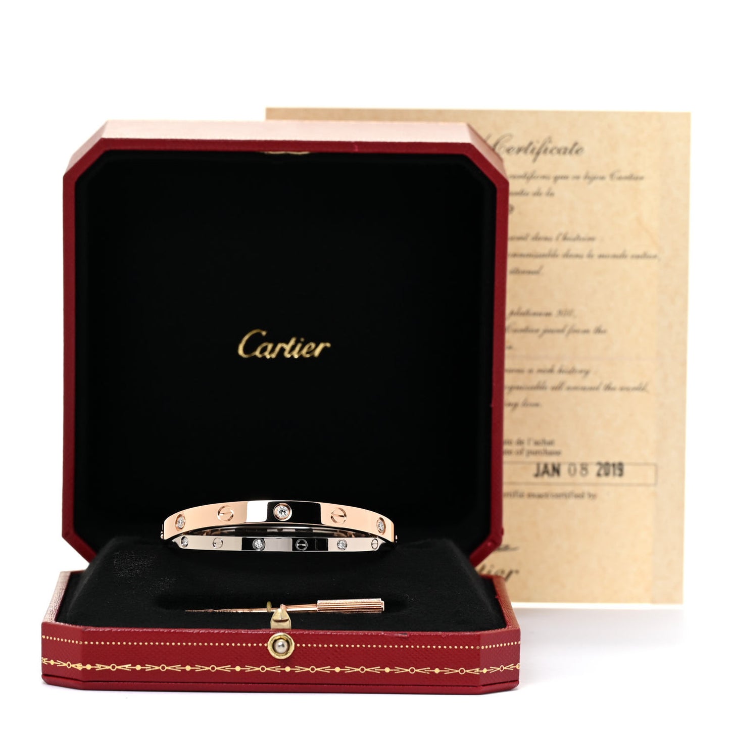18K Pink White Gold 12 Diamond Double LOVE Bracelet 16