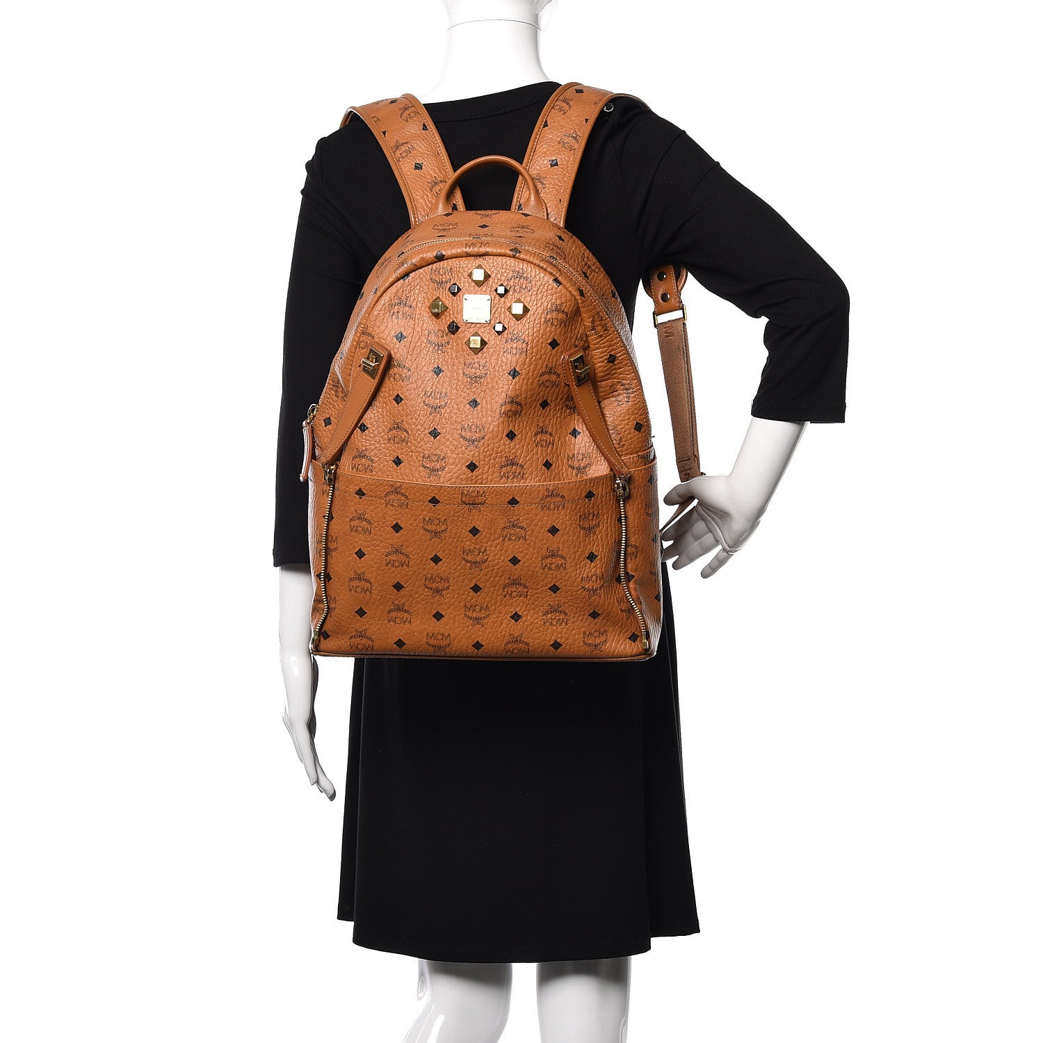MCM Visetos Studded Medium Dual Stark Backpack Cognac 2 of 19
