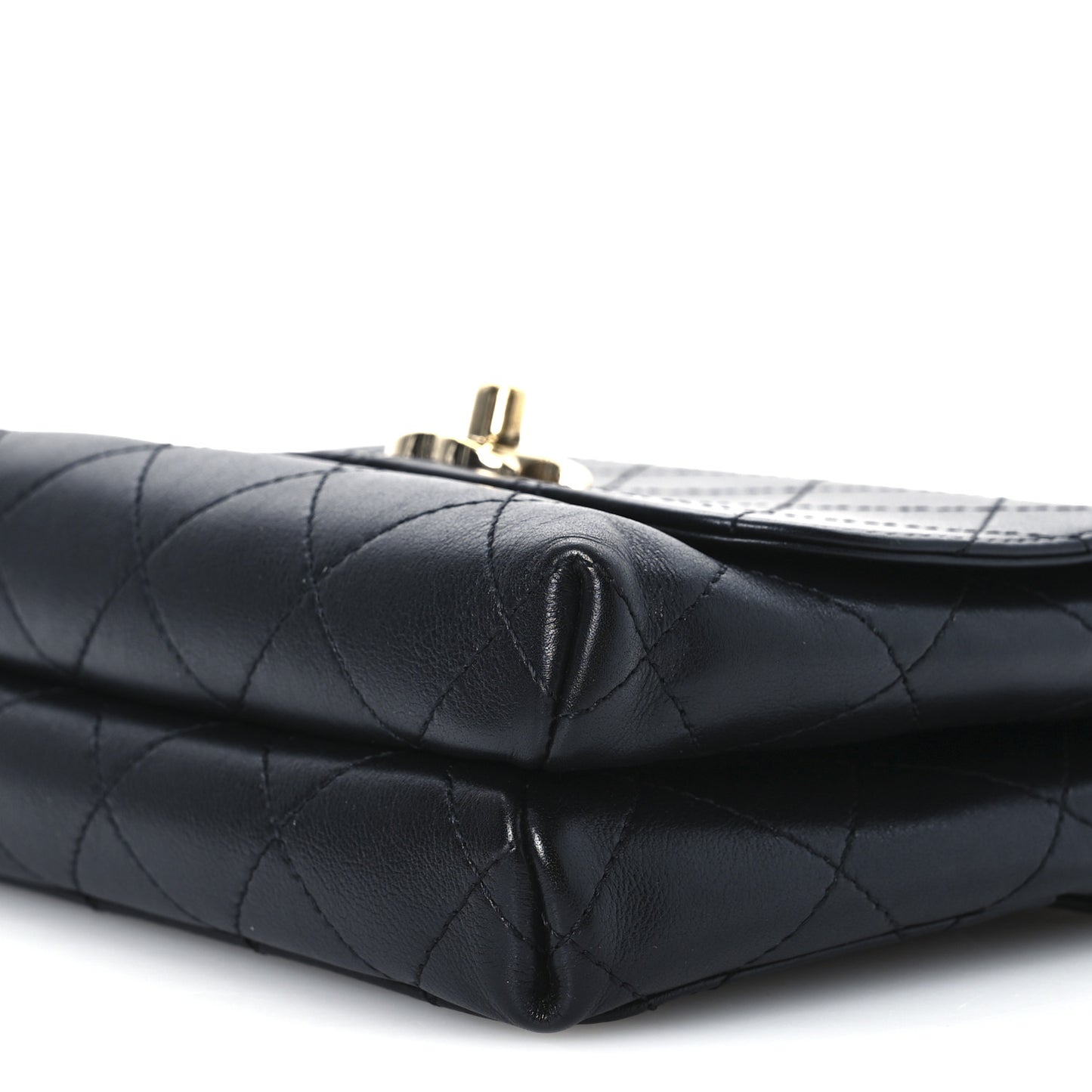 Calfskin Quilted Small Double Pocket Top Handle Flap Black