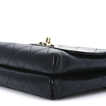Chanel Calfskin Quilted Small Double Pocket Top Handle Flap Black 10 of 12