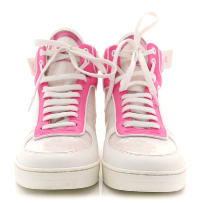 Louis Vuitton Calfskin Nylon Mesh Monogram Womens Boombox High Top Sneakers 39 White Pink 3 of 11