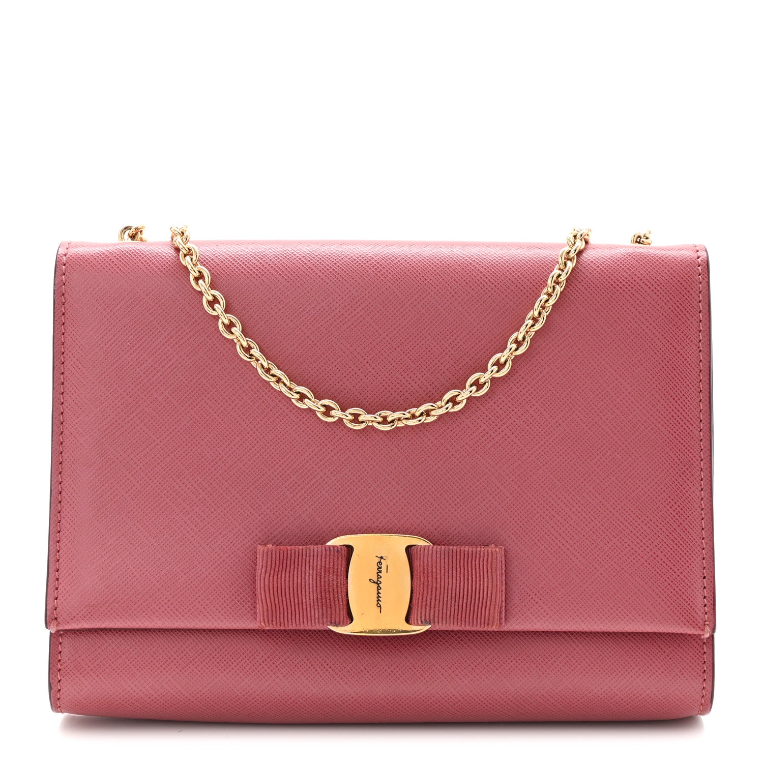 Salvatore Ferragamo Hammered Calfskin Mini Miss Vara Bow Chain Bag Pink 2 of 17
