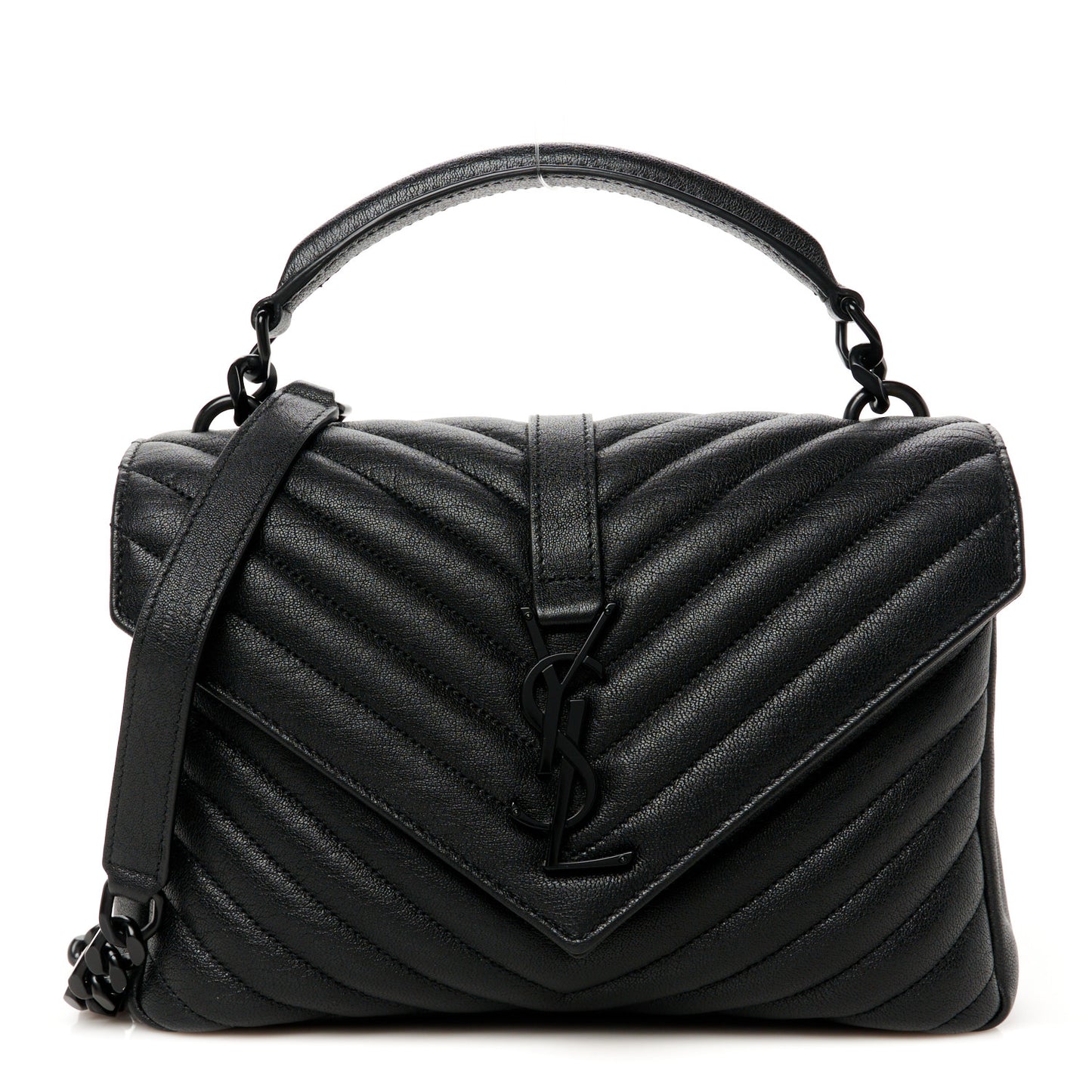 Sheepskin Matelasse Chevron Monogram Monochrome Medium College Bag Black