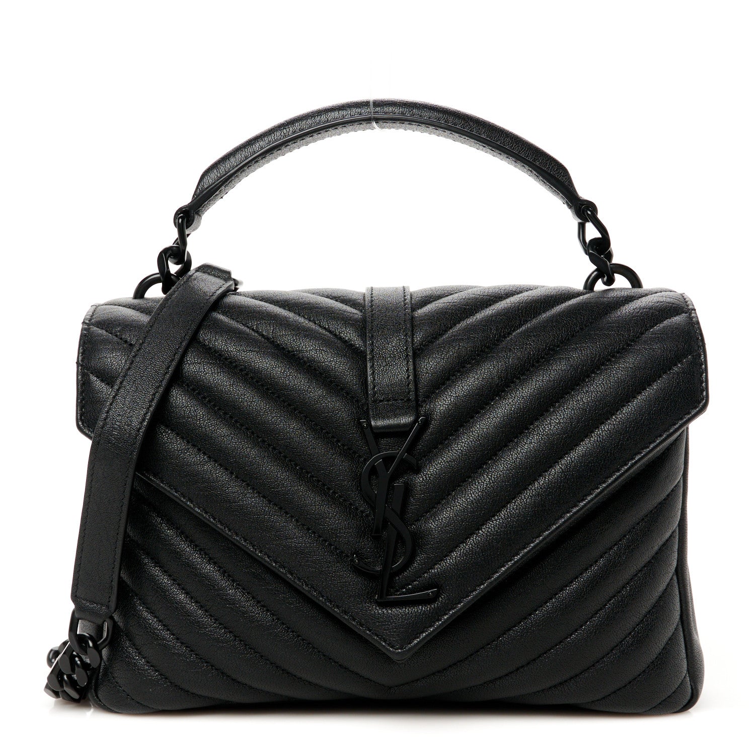 Saint Laurent Sheepskin Matelasse Chevron Monogram Monochrome Medium College Bag Black 1 of 11