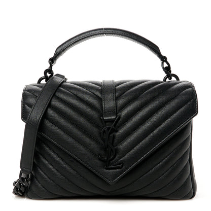 Saint Laurent Sheepskin Matelasse Chevron Monogram Monochrome Medium College Bag Black 1 of 11
