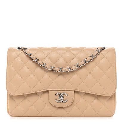 Chanel Caviar Quilted Jumbo Double Flap Light Beige 1 of 10