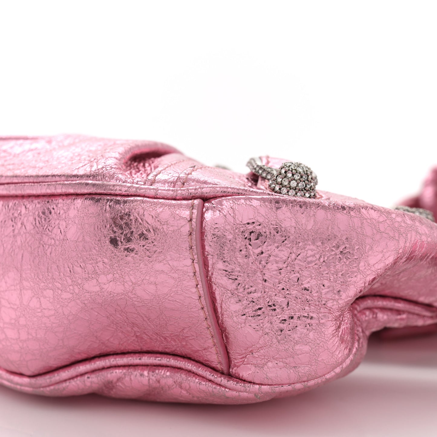 Metallic Agneau Arena Crystal Le Cagole Shoulder Bag XS Met Pink