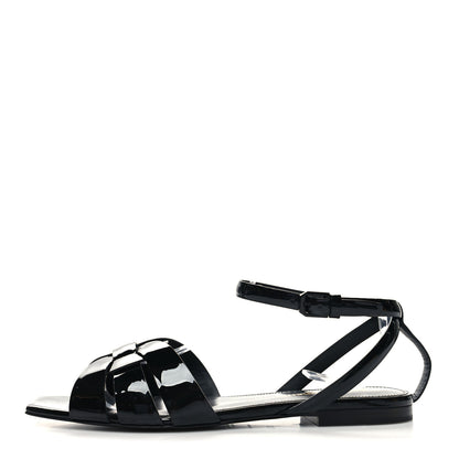 Saint Laurent Patent Calfskin Tribute 05 Ankle Strap Sandals 36.5 Black 1 of 8