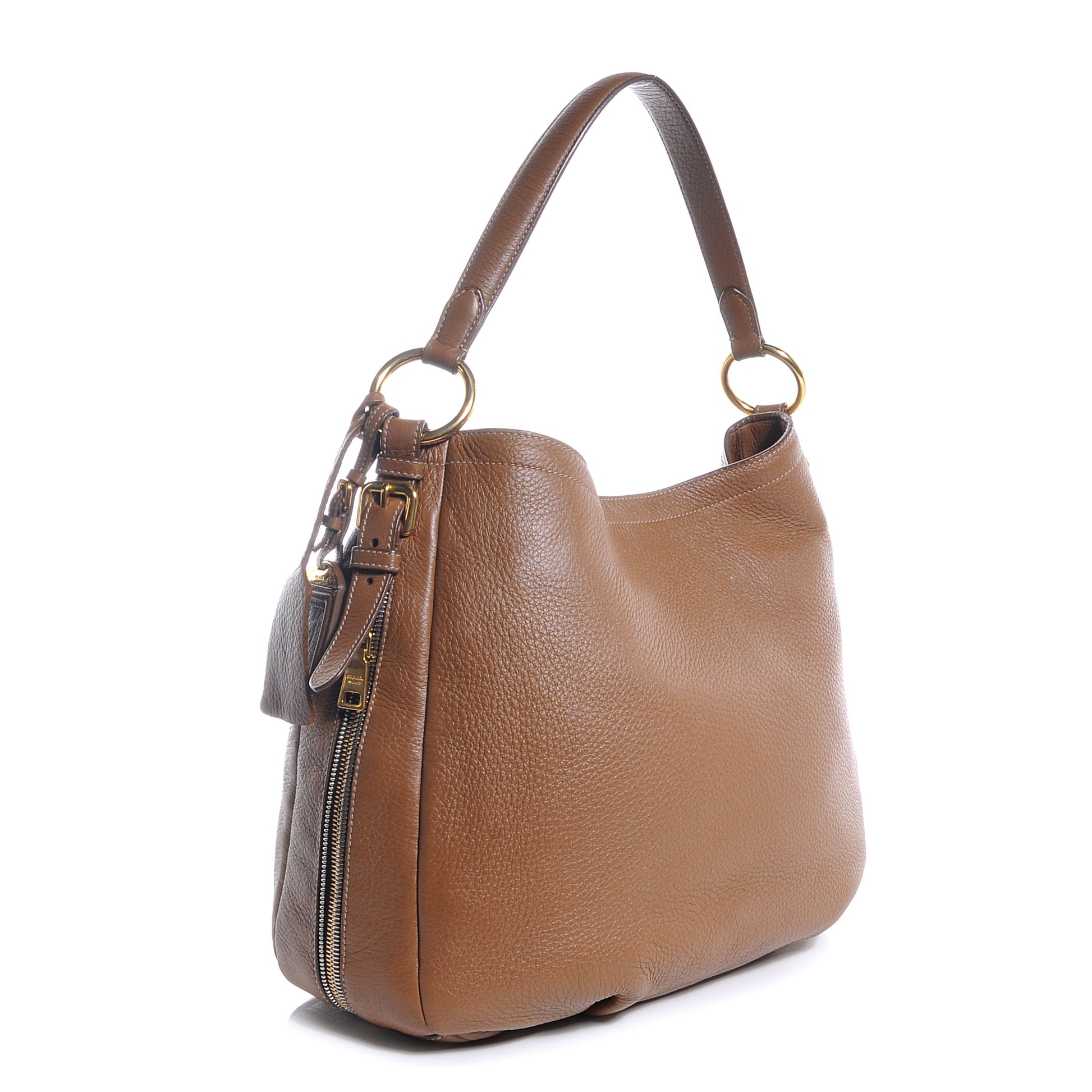 Prada Cervo Deerskin Zipper Hobo Cammello 3 of 8