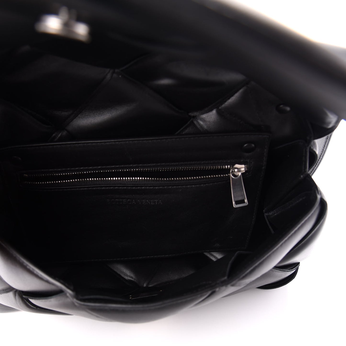 Nappa Intreccio Padded Top Handle Shoulder Bag Black