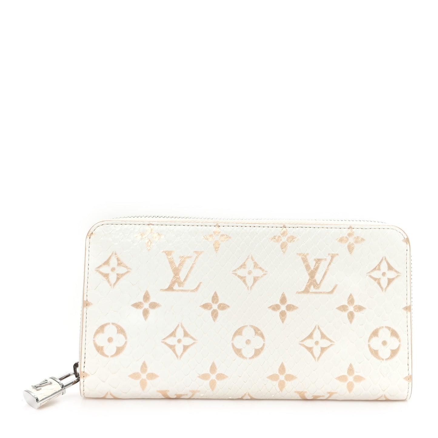 Snakeskin Monogram Zippy Padlock Wallet White