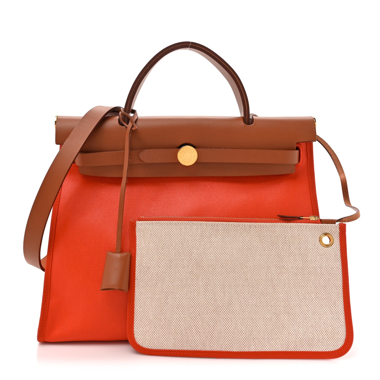 Hermes Toile H Berline Vache Hunter Herbag Zip 31 PM Capucine Fauve 3 of 16