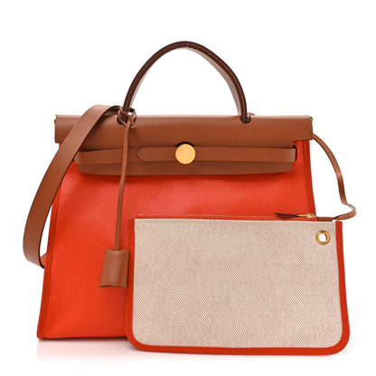 Hermes Toile H Berline Vache Hunter Herbag Zip 31 PM Capucine Fauve 3 of 16